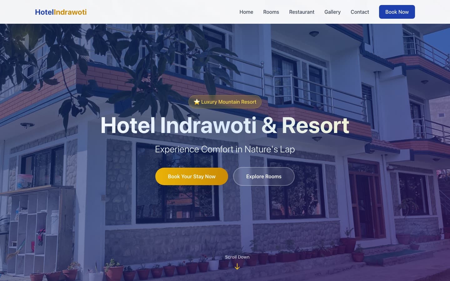 Screenshot of the Hotel Indrawoti & Resort website