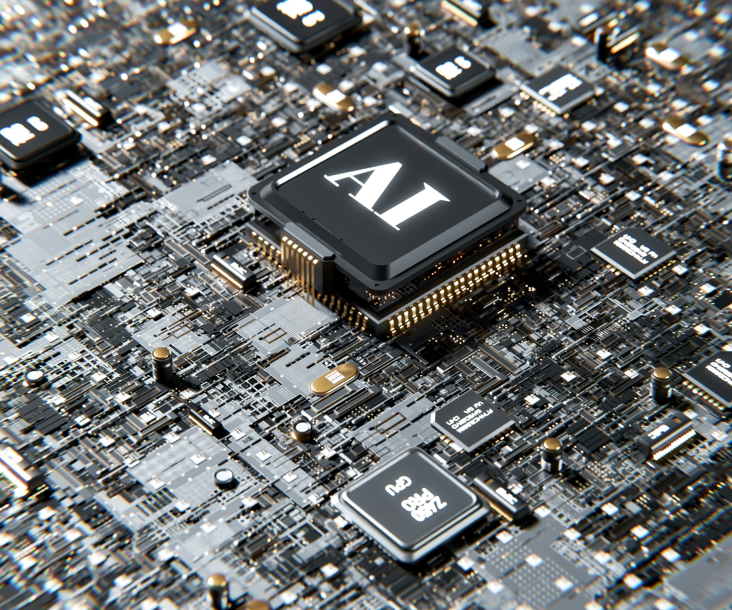 A processor chip labelled AI on a circuit board