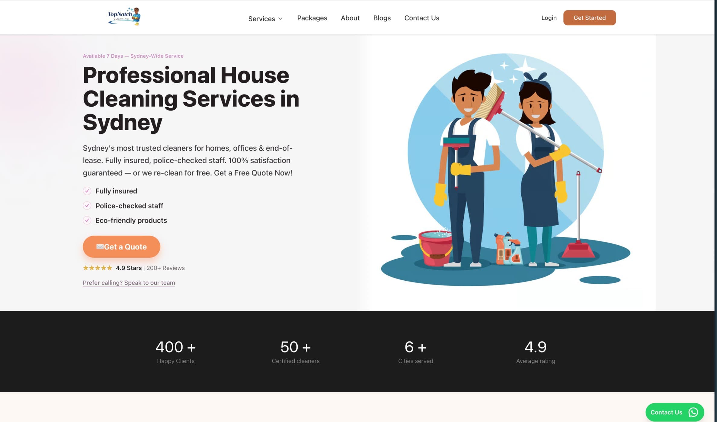Screenshot of the Topnotch Sydney — Cleaning Services & Online Booking Platform website